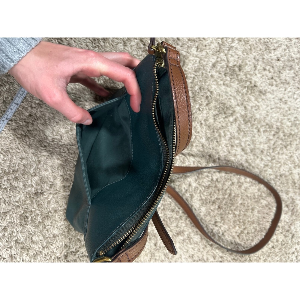 Fossil Green Leather Crossbody with Brown Trim - Picture 8 of 9